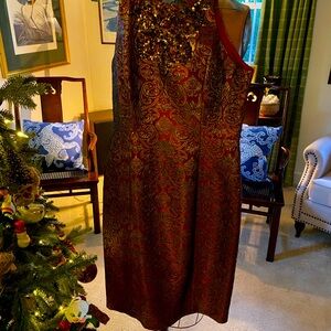 Maggie London brocade party dress with sequins